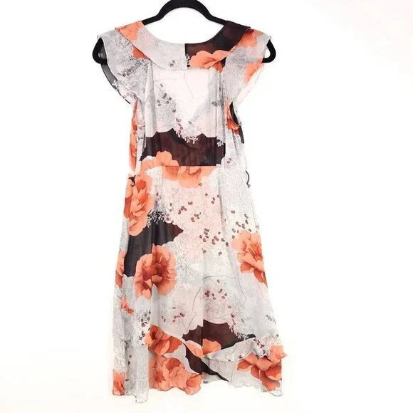 Moulinette Soeurs Anthropologie 100% Silk Dress Sheer Ruffle Floral Size 6 - Picture 2 of 14
